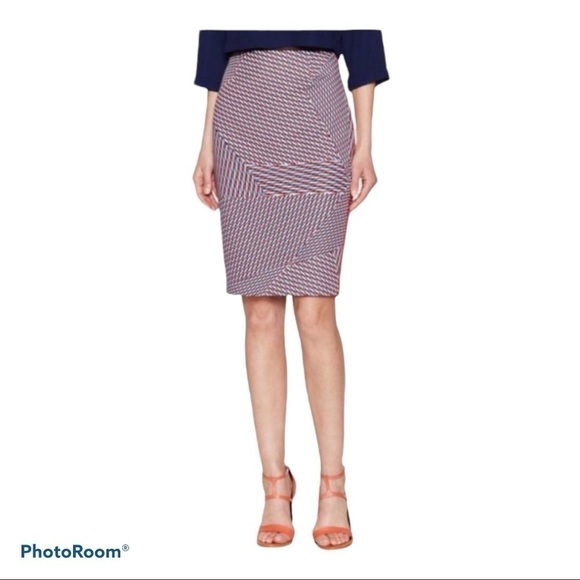 1 State | Red & blue geometric pencil skirt | Small - Picture 1 of 12